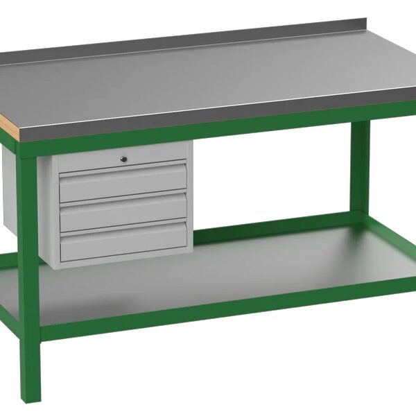 Super Heavy Duty 200cm Custom Workbench with Stainless Steel Top & 3 Drawers - Green