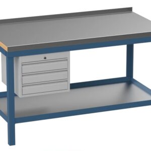Super Heavy Duty 200cm Custom Workbench with Stainless Steel Top & 3 Drawers - Light Blue