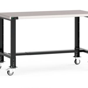 Heavy Duty 180cm Customised Metal Workbench with Stainless Steel Top & Wheels - Black