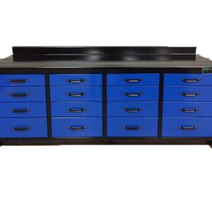 Heavy Duty 200cm Custom Metal Workbench with 16 Drawers - Blue