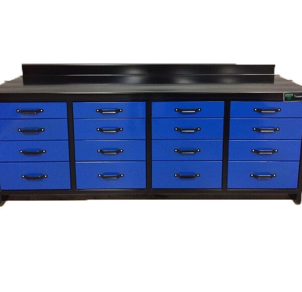 Heavy Duty 200cm Custom Metal Workbench with 16 Drawers - Blue