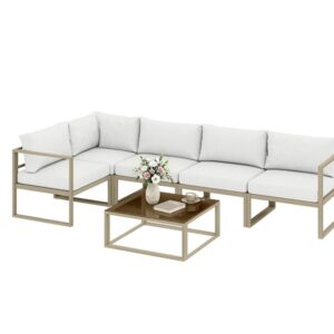 Custom Made L-Shaped 4 Seater Metal Sofa Set with Tea Table