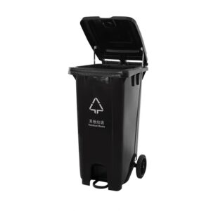 120 Ltr Industrial Garbage Drum with with Pedal and Wheels - Black