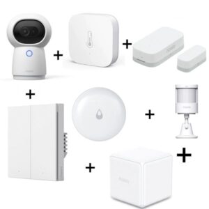 Aqara Bundle Smart Wall Switch, Magic Cube Controller, Door and Window Water Leak & Motion Sensor, Camera Hub