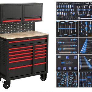13 Drawers Tool Chest Trolley with Cabinets and 471pcs Tools