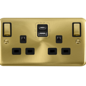 Click Deco Plus Satin Brass Type A & C USB Double Socket