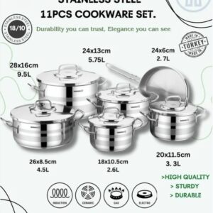 Korkmaz A2052 Astron 11 Pcs Stainless Steel Cookware Set