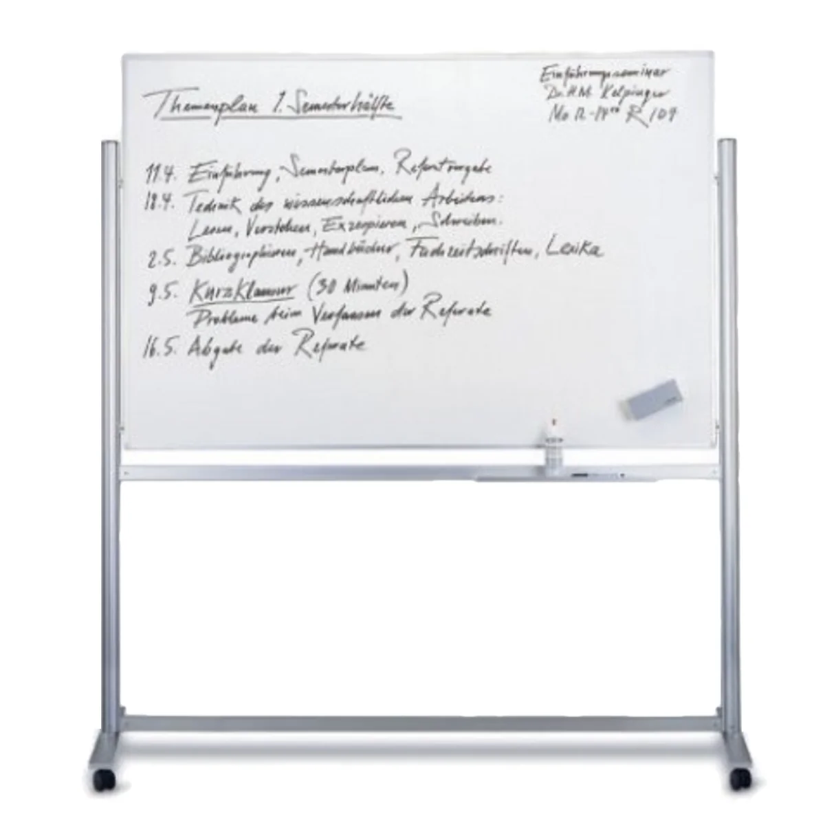 21 Double Sided Magnetic White Board, with Metal Stand and Wheels - Image 1