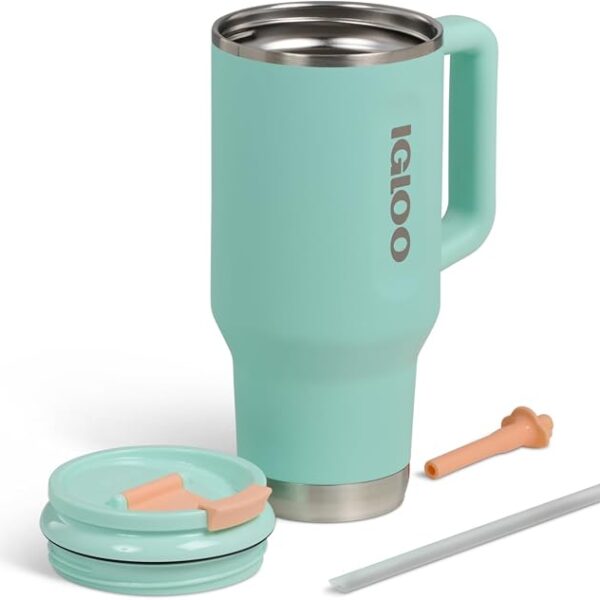 Igloo 32 Oz Stainless Steel Flip 'n' Sip Travel Mug, Seafoam