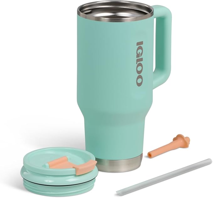 11 Igloo 32 Oz Stainless Steel Flip 'n' Sip Travel Mug, Seafoam - Image 1
