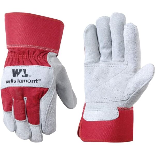 Wells Lamont Leather Work Gloves with Safety Cuff, Double Palm, Split Cowhide(4050XL), Red/White, X-Large