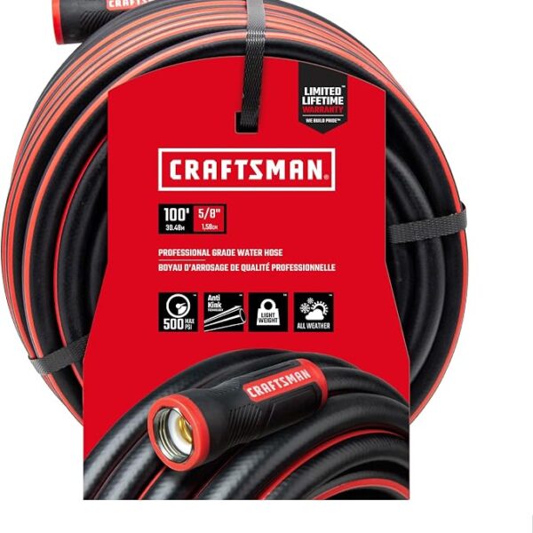 Craftsman Professional Grade Black Garden Hose, 100 Feet x 5/8 Inch