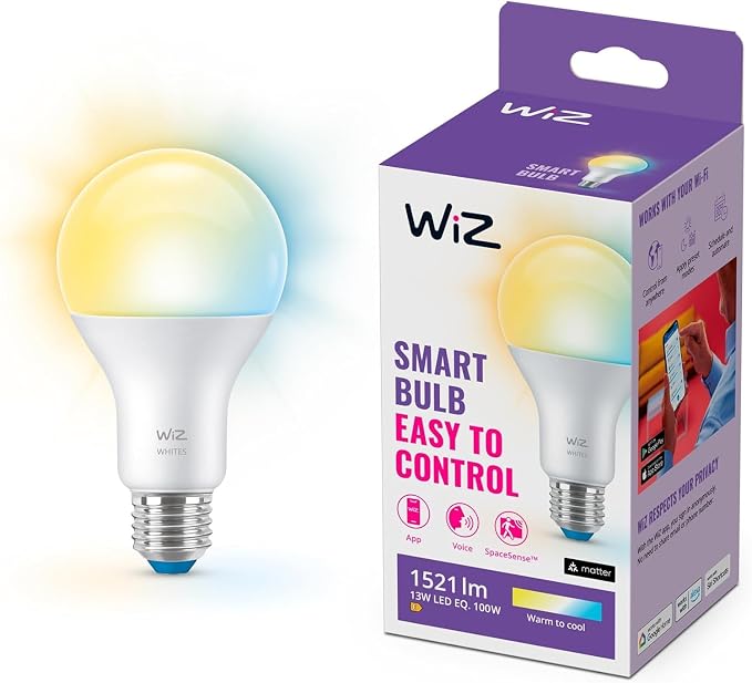 7 WiZ Smart Bulb, E27 Cool to Warm White Light, Smart Dimming LED - Image 1